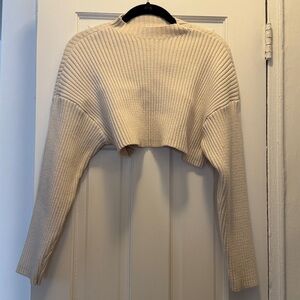 Zara Beige Cropped Ribbed Knit Top